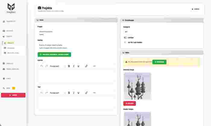 Backend Morpheus CMS- Projektverwaltung